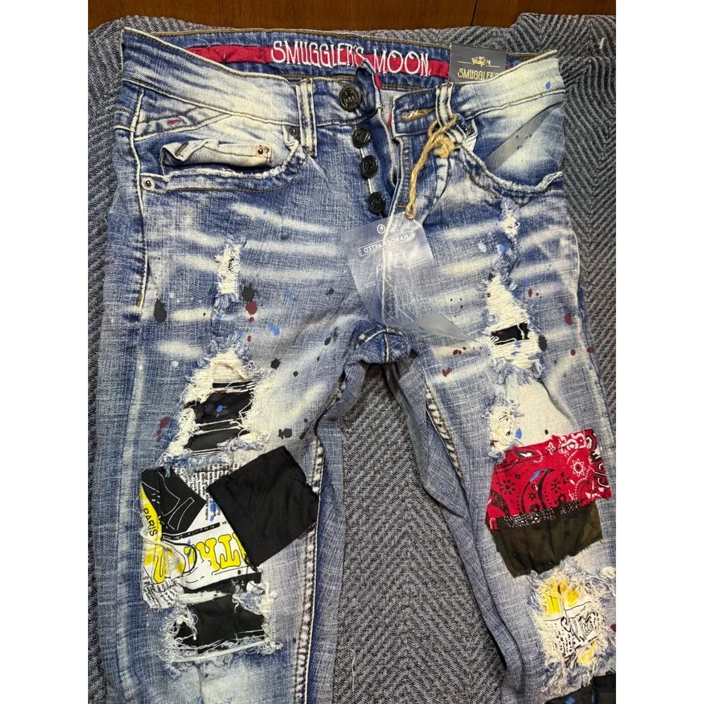 NWT Smugglers Moon Men's Patchwork Y2K  Jeans Mens Size 28x31 Brand New